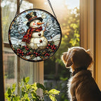 Stained Glass Window Hanging - Christmas Snowman Suncatcher for Door Terrace Garden Home Decor Winter Forest Snow Sun Catcher Birthday Gifts for Lovers Women Men Dad Mom Nana 15 in - Image 6