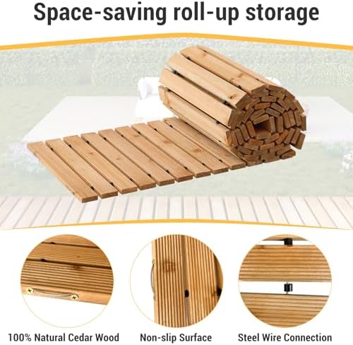 12FT Wooden Garden Pathway Walkway Pavers Roll Stepping Stones Path Outdoor Outside Patio Floor Roll Out Decorative Garden Non-Slip Patio Path Boardwalk Road Floor for Backyard Beach Wedding Party - Image 6
