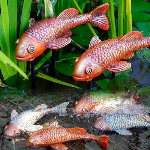 Antique Ceramic Koi Fish Garden Statues - Set of 2 | Exquisite Fish Sculptures for Outdoor, Patio, Pond, and Garden Decorations (Brassy) by GardenArt
