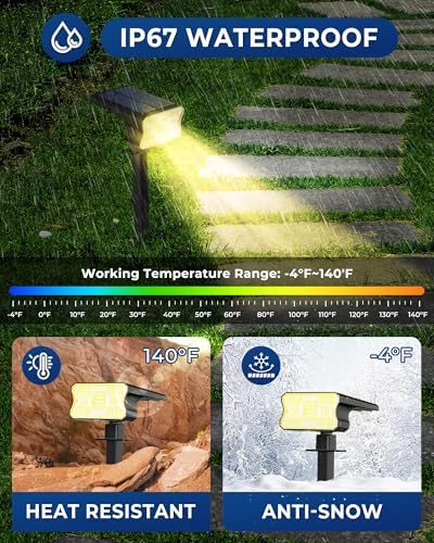 HGGH Solar Lights Outdoor Waterproof IP67, 60 LED 3 Lighting Modes Solar Spot Lights Outdoor for Yard Garden Pathway Landscape, Auto On/Off, Function 2 in 1(Warm White, 4 Pack) - Image 5
