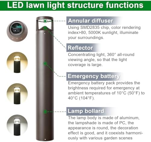 42Inch LED Bollard Landscape Lights 24W Outdoor Modern Pathway Lighting - Image 6