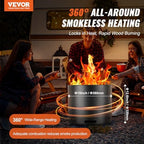 VEVOR Smokeless Fire Pit Stove Bonfire, H: 12.6 in x Dia: 15 in,Wood Burning Fireplaces with Removable Ash Pan, SUS430 Stainless Steel Inner Portable Outdoor Firepit, Ideal for Outdoor Patio Camping - Image 2