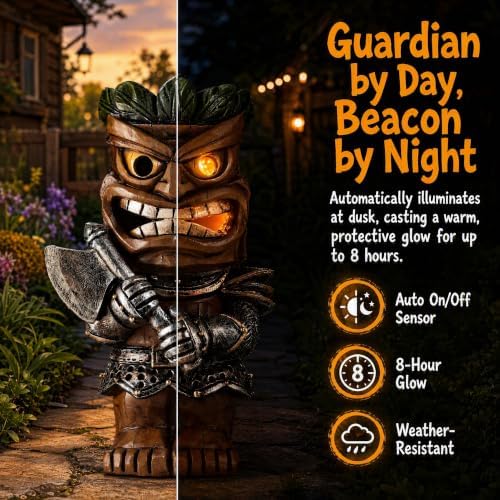10" Solar Tiki Statue, Viking Warrior with LED Eyes, Outdoor Tiki Decor - Image 2