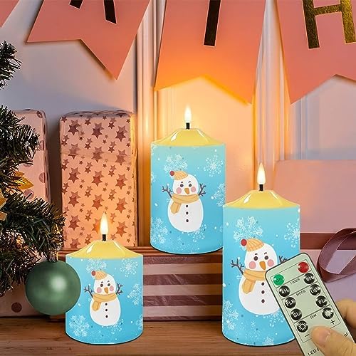 Cozeyat Flickering Flameless Candles with Remote, Long Lasting LED Tea Lights with Timer, Cute Winter Snowman Design Ivory Pillar Battery Operated Candles for Christmas Decoration - Image 5