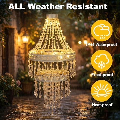 Solar Crystal Hanging Chandelier Outdoor Decorative Garden Light - Image 2