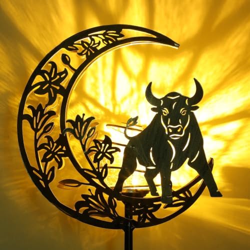 Solar Lights Outdoor Decor Cracked Glass Cow Stake Moon Lights Cow Gifts - Image 3