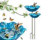 Metal Flower Garden Stakes Bird Bath, Handmade Bee Watering Station for Garden Outside, Mini Pollinator Water Station, Metal Flower Bird Bath Garden Stakes (Blue, 2PCS) by Unknown