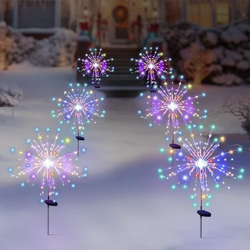 Solar Garden Firework Lights Outdoor Waterproof 6 Pack, 120 LED Sparklers, Colorful, for Patio, Backyard, Sidewalk, Christmas, Parties by SolarEra-FREETOSHINE