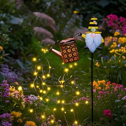32 Inch Automatic Outdoor Solar Watering Can with Warm LEDs, Weather-Resistant Yard Decor, Gnome - Image 4