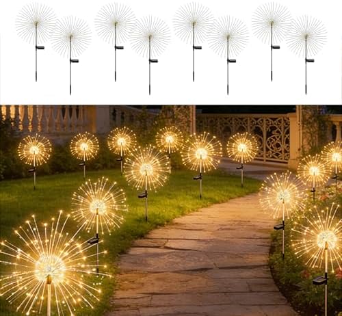 Solar Fireworks Lights for Outside Fairy Garden Warm White 8 Pack by Unknown