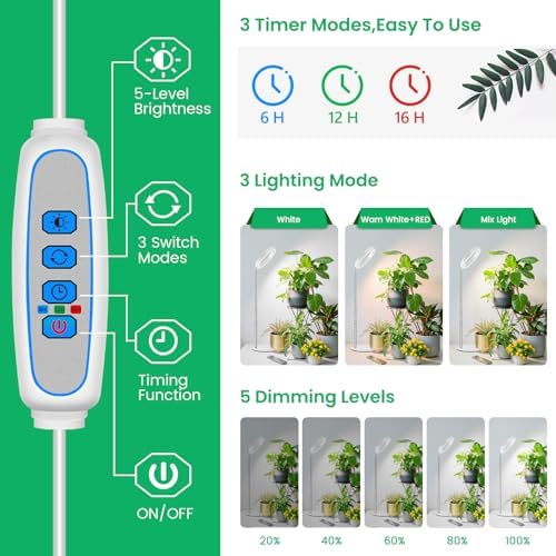 Aokrean 6.3in Grow Lights for Indoor Plants, Full Spectrum with Metal Base - Image 3