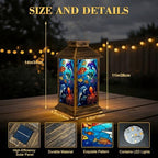 Solar Lantern Outdoor Waterproof Colorful Underwater Marine Life Stained Glass Art Dolphins Fish Garden Decor LED Hanging Solar Lights Tabletop Lamp Gifts for Women Mom Outside Yard Patio Porch - Image 2
