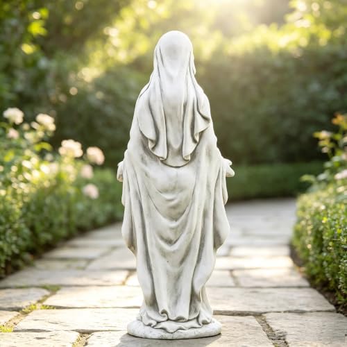 Virgin Mary Outdoor Statue, 29.5inch Blessed Mother Garden Sculpture, Religious Statue for Yard Lawn Patio Catholic Home Decor, Spiritual Gift for Faith Believers, Grey - Image 5