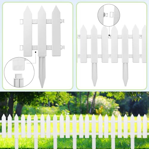 72 Pack White Garden Fence with 72 Insert Lawn Picket Fence Garden Border Decorative Plastic Panels for Landscape Path Flowerbeds Plant Yard, 6.69'' L x 7.87'' H - Image 3