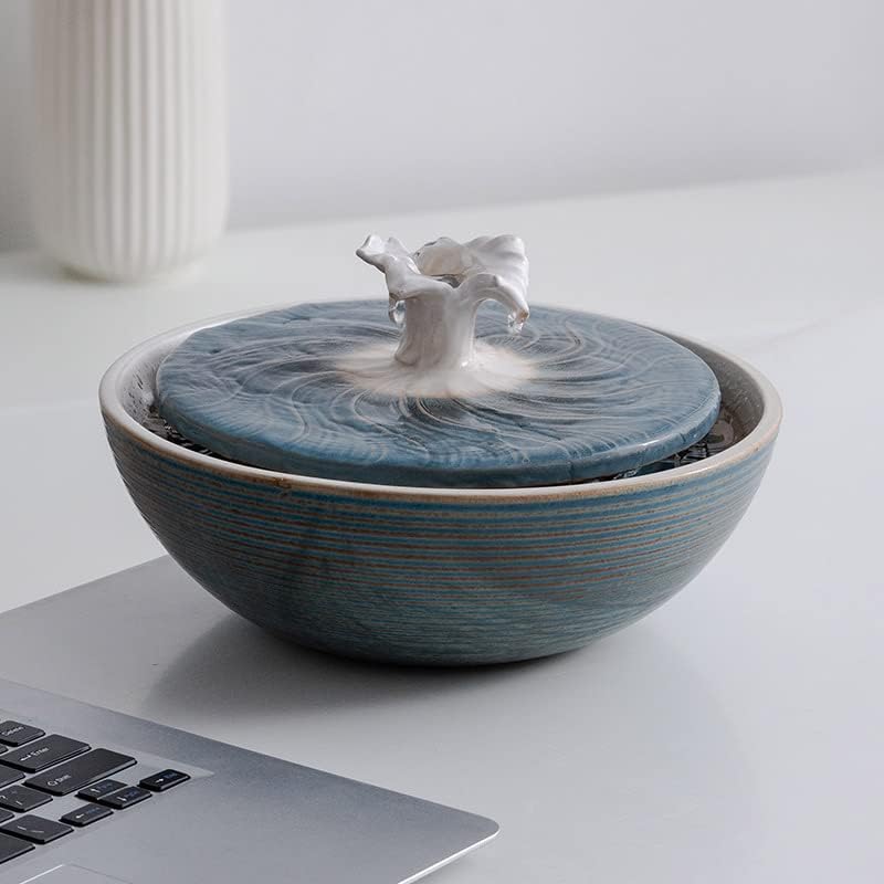 Ceramic Tabletop Water Fountain Feature for Indoor and Outdoor Home Decoration Table Desktop Office (Blue) by Unknown