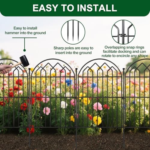 Decorative Garden Fence 17in x 10.8ft (10 Panels), Rustproof Metal No Dig Arched Garden Border Fencing with Stakes, Small Animal Barrier Flower Bed Fence for Yard Patio Outdoor Decor - Image 5