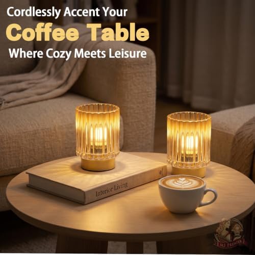 Battery Operated Lamp Timer, Cordless Table Lamp for Shelf Decor, Stripe - Image 2