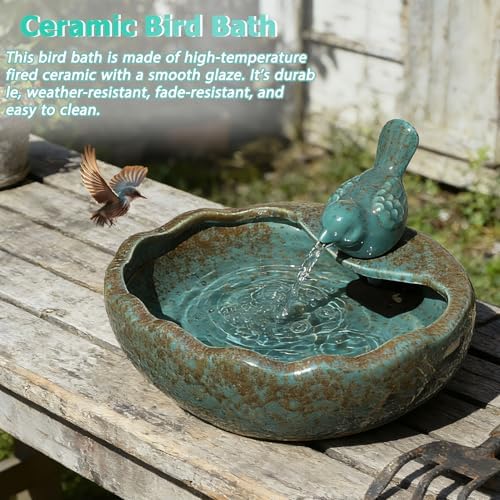 Ceramic Solar Fountain Bird Bath with Battery Backup,Solar Garden Fountain - Image 6
