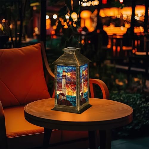 Solar Lantern Maritime Stained Glass Artwork Outdoor Garden Hanging Lantern Waterproof Solar Powered Lighting Outside Table Lamp for Deck Yard Camping Patio Decor - Image 7