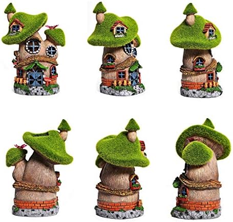 ASAWASA Flocked Mushroom Fairy Garden House with Solar Light,Funny Statue Sculptures for Garden Decor,Exquisite Cottage Figurines for Patio Lawn Yard Gift Decoration - Image 5