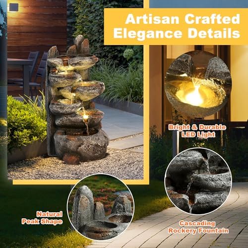 MAGIC UNION 6-Tier Cascading Rock Water Fountain, Natural Stone Look，27" H - Image 4