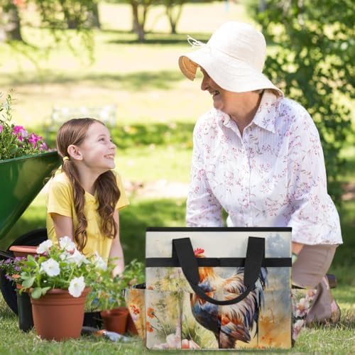 Garden Tool Bag Farm Animal Rooster Garden Tool Storage Bag with Pockets Handle Portable Garden Tote Bags for Indoor Outdoor Gardening - Image 6