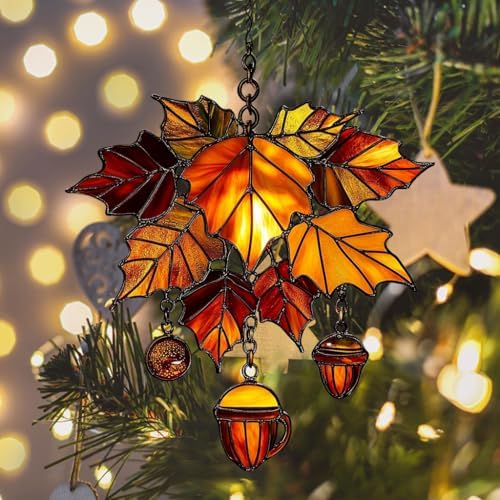 Maple Leaves and Acorn Acrylic Suncatcher - Image 6