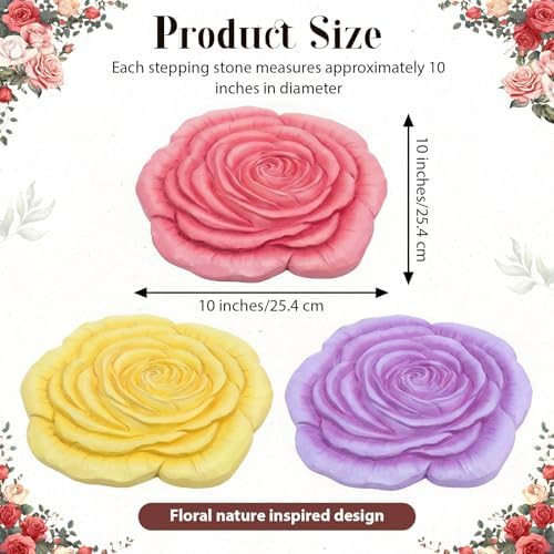 Cinnvoice 3 Pack Rose Stepping Stones Outdoor for Garden, 10 Inches - Image 2