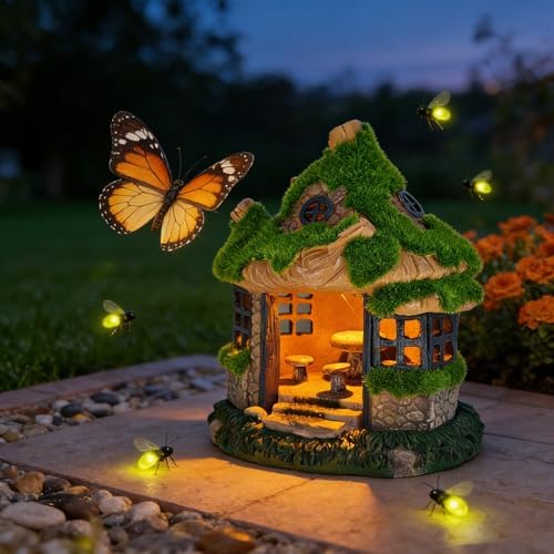 COWOS Fairy Garden House, Flocked Moss Miniature Cottage for Outdoor Yard Decor, Weather-Resistant Resin Forest House with Mushroom Furniture, Fairy Garden Accessories for Patio, Lawn, Home, and Gift - Image 6