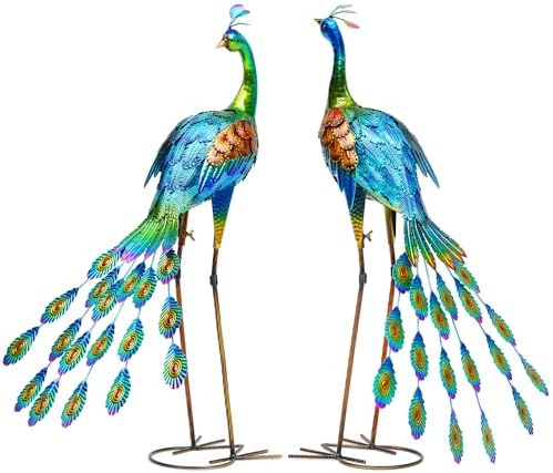 32" Metal Peacock Couple Garden Statue, Handmade Sculpture - Image 2