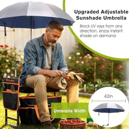 Garden Kneeler and Seat with Umbrella,Heavy Duty Gardening Bench and Stool - Image 3
