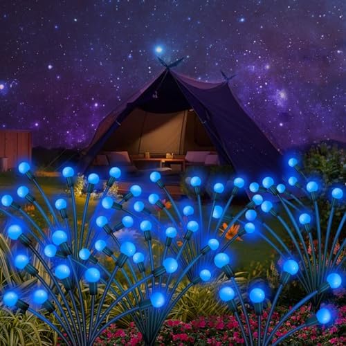 Kohlrabi Solar Garden Lights Outdoor, 6 Pack 48 LED Blue Firefly Lights Waterproof, Sway by Wind, Solar Wind Swaying Light for Yard Patio Backyard Garden Planter Flower Bed Pathway Decoration - Image 6