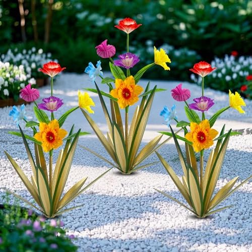 Homight Metal Agave Plant Outdoor Decoration Outdoor Garden Decoration Daffodils Flowers Mexican Yard Art Daffodils Flowers Decorative Garden Gift (3 Big Colorful Daffodil) by HomightCentennial