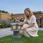 Solar Gray Pagoda Garden Statue, Patio Zen Decor with Light - Image 3