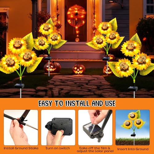 Halloween Decorations Outdoor, 3 Pack Solar Scary Skull Sunflowers Lights,Waterproof Solar Flowers Lights Garden Decor for Halloween Yard Patio Lawn Party Decor - Image 5