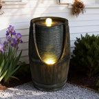 Rustic Barrel Water Fountain Outdoor with LED Lights, 24.8" Tall Cascading Water Feature for Patio, Lawn, Backyard & Garden, Natural Stone Look Resin Water Fountain Decor (Rustic Barrel 24.8" H) - Image 7