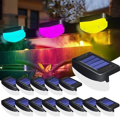 LED Solar Step Lights, 14 Pack Solar Deck Lights Outdoor IP65 Waterproof Pool Side Lighting Decor for Stairs Fence Yard Driveway Pathway Yard Backyard, RGB Color Changing by TTiiLoe