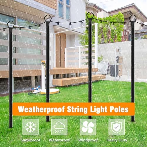 LETIANPAI 4 Pack String Light Poles,10 Ft Light Poles for Outside String Lights,Outdoor Lights Pole with Fork,Metal Poles Stand for Patio Deck Backyard - Image 5