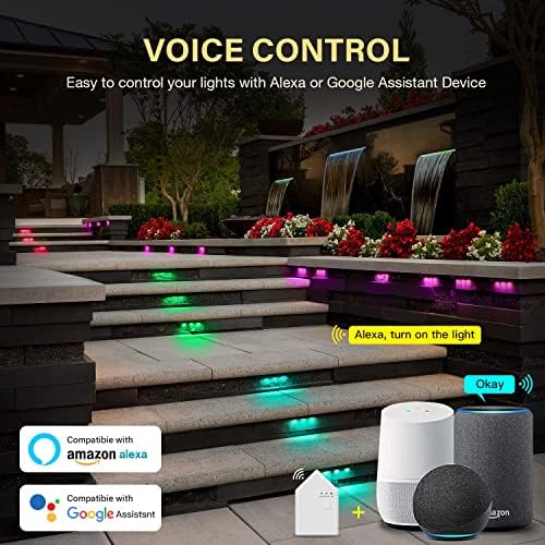 8-Pack Smart Hardscape Lighting, Retaining Wall Lights, 1.5W 7 Inch, IP65 Waterproof Step Light, 12V Low Voltage AC/DC, Soft White 2700K, Compatible with Alexa & Google Assistant - Image 3