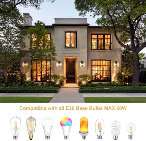 OKELI 2-Pack Dusk to Dawn Outdoor Wall Lights, Black Exterior Lighting Fixture Wall Sconces with E26 & Tempered Glass, Rust Resistant Outside Lantern Lights Wall Mounted for Porch(Brown) - Image 4