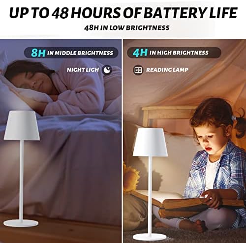 Maksone 2 Pack LED Cordless Table Lamp, 6600mWh Rechargeable Battery Desk Lamp, 3000K Stepless Dimming Night Light, IP54 Waterproof Metal Outdoor Portable Lamp for Camping, Restaurant (White) - Image 4