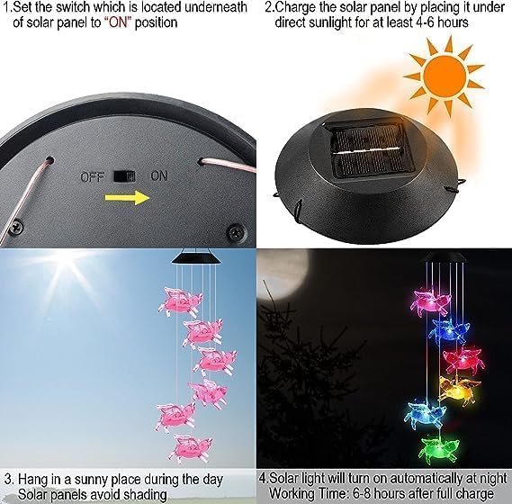 Hummingbird Solar Wind Chimes for Outside - Color Changing LED Outdoor Solar Lights Waterproof Windchimes, Home Garden Patio Yard Porch Decoration (Pig) - Image 5