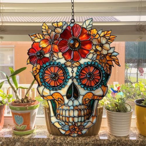 Floral Sugar Skull Acrylic Suncatcher - Image 4