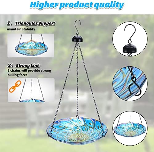 MUMTOP Hanging Glass Bird Bath Peacock Outdoor Birdfeeder Garden Yard Decor - Image 3