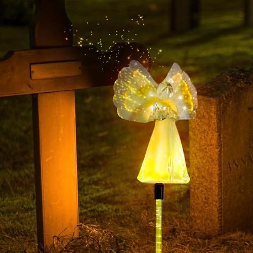 Outdoor Solar Garden Lights,4 Pack Solar Angel Decorative Lights, IP67 Waterproof Color Changing LED Solar Outdoor Lights,Solar Stake Lights for Cemetery Grave Garden Patio Yard Lawn Decoration - Image 6