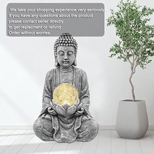 Nacome Meditating Buddha Statue with Solar Light,Zen Solar Garden Buddha with Cracked Glass Ball Sculpture-Indoor/Outdoor Decor for Balcony,Garden,Patio,Porch Yard Art Ornament,Gift - Image 2