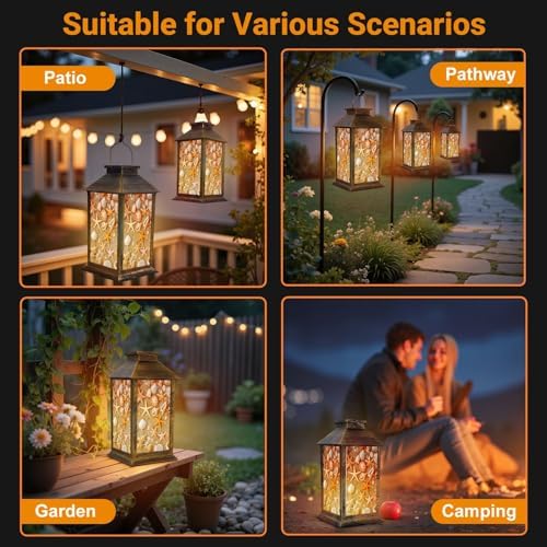 Solar Lantern Outdoor Waterproof Seashell Beach Garden Decor LED Hanging Solar Lights Tabletop Lamp Gifts for Women Mom Outside Yard Patio Porch - Image 6