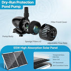 POPOSOAP 55W Solar Fountain Pump with Pond Filter Box, Solar Pond Pump 580GPH Adjustable Flow, Pond Filters for Outdoor Ponds Fish Tank Pool Waterfall Koi Pond Water Features - Image 4