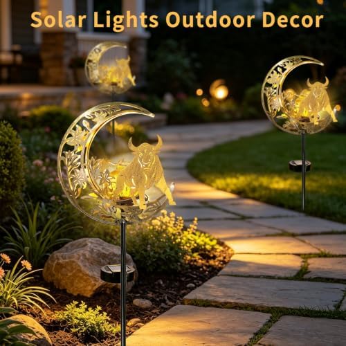 Solar Lights Outdoor Decor Cracked Glass Cow Stake Moon Lights Cow Gifts - Image 4