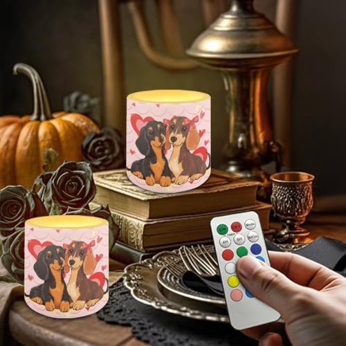 Cute Dachshund Heart Print Flameless Candles with Remote Battery Operated Candles with Timer Flickering LED Battery Operated Pillar Tealights for Valentines Day Home Decorations - Image 4